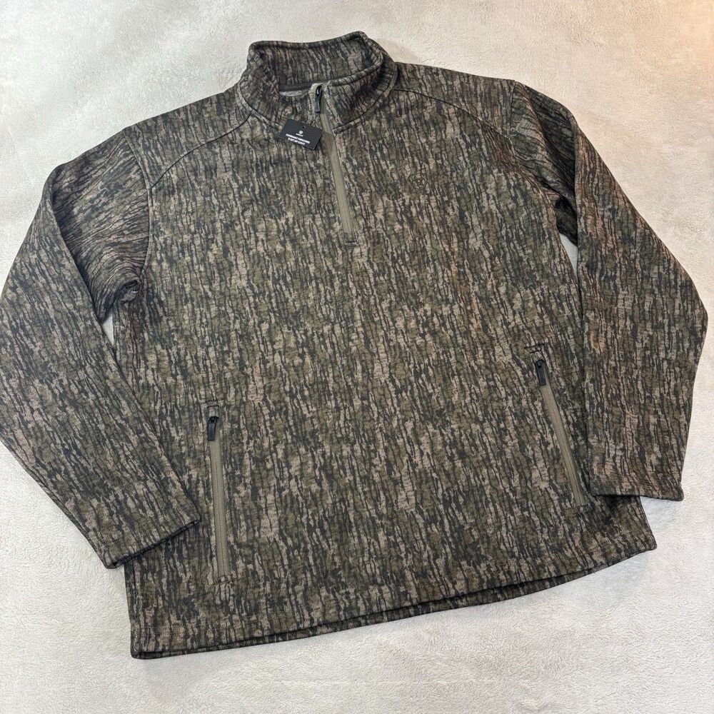 New Ariat Caldwell Logo Quarter Zip Sweater Mens XL Green Camo Outdoors NWT